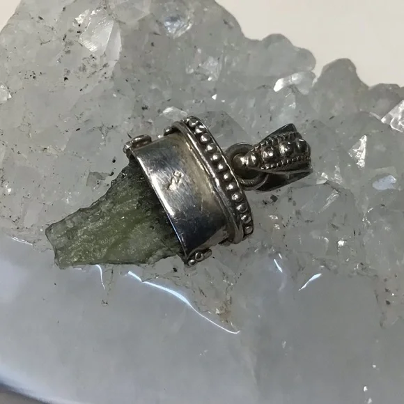 Sterling Moldavite & Herkimer Pendant - Picture 3 of 5